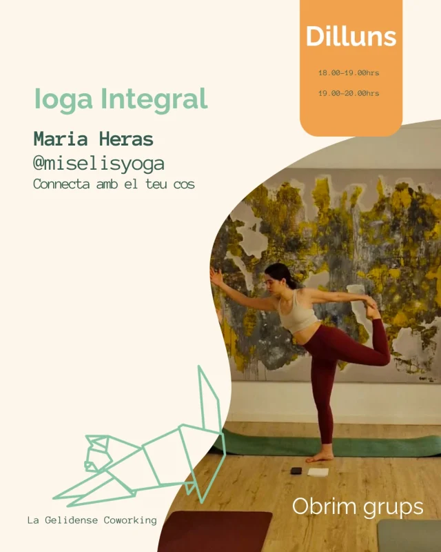 🧘‍♀️ Nou curs, nova energia!Aquest setembre obrim un nou grup de Ioga Integral amb la Maria Heras de @miselisyoga a La Gelidense Coworking!✨ Per adaptar-nos millor a vosaltres, oferirem dos horaris:🕕 Dilluns de 18 a 19 h
🕖 Dilluns de 19 a 20 hUna pràctica per reconnectar amb el teu cos, calmar la ment i omplir-te de benestar. 🌿
El nostre espai és acollidor, lluminós i perfecte per a una pràctica conscient.📍 Espai Paperer, La Gelidense Coworking📩 Places limitades! Escriu-nos i reserva la teva esterilla!#LaGelidense #IogaGelida #yogalife #Benestar #lagelidense #Coworkingpenedès #Gelida